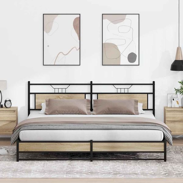 vidaXL Metallbett ohne Matratze Sonoma-Eiche 193x201 cm 3325122