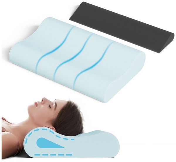 ROYGBIV Kopfkissen Ergonomisches Nackenkissen aus Memory Foam, Wellendesign, Atmungsaktiver & Waschbarer Bezug 60x38-10/12 cm