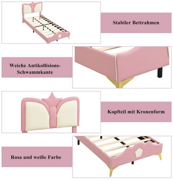 REDOM Polsterbett mit Kronen-Kopfteil, Weicher Antikollisions-Schutz (Einzelbett Jugendbett, 90x200cm), Inklusive Matratze