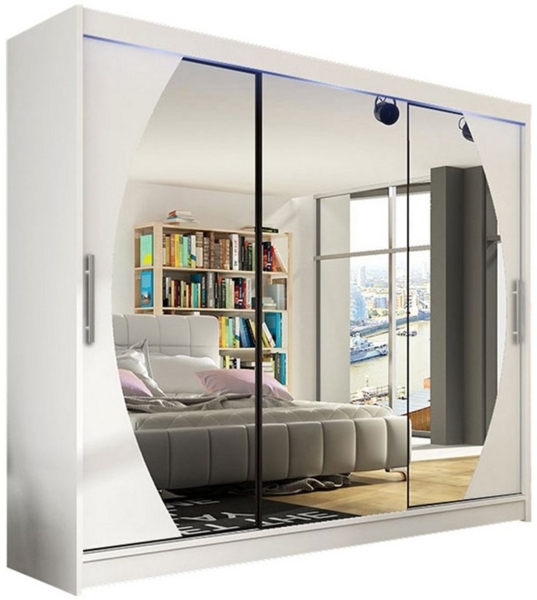 Kleiderschrank Aston V, mit RGB LED Beleuchtung, Farbe: Weiß / Spiegel