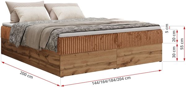 Polsterbett mit Bettkasten, Boxspringbett ohne Kopfteil WOOD ZERO, 7-Zonen Multipocket-Matratze und Topper, modernes Bett für Schlafzimmer - Orange Cordstoff - 180 x 200 cm - H3 Bild 6