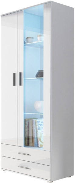 Vitrine Soho S06 (Farbe: Weiß / Weiß Hochglanz, mit weißer LED Beleuchtung)