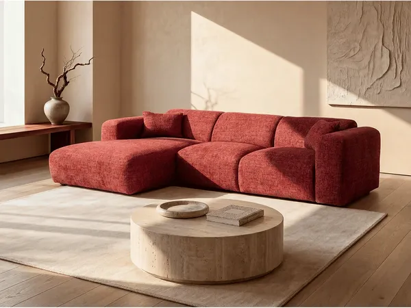 Vente-unique - POGNI Sofa StoffStoff Rot - B 165 cm x H 73 cm x L 280 cm