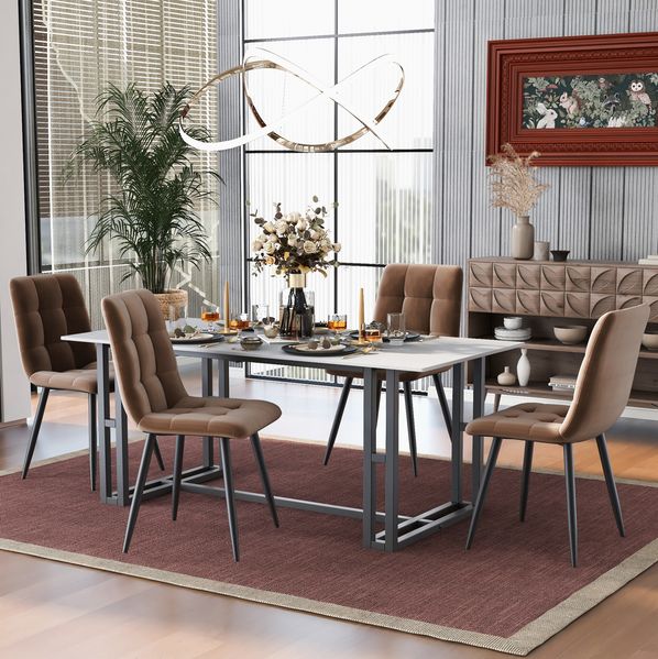 Esszimmerstühle 4er-Set, 86x46x44 cm, braun mit Samtbezug & Metallgestell