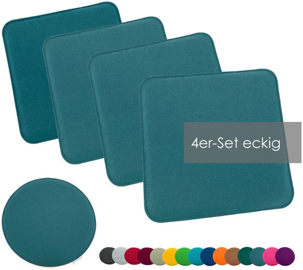 heimtexland Â® Sitzkissen Set Filz Stuhlkissen Stuhlauflage Filzkissen Stuhl Polster Kissen Typ631 4er Set 35 x 35 cm Eckig Petrol