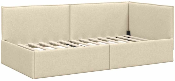 vidaXL Eckbettgestell mit Kopfteil Creme 100 cm x 200 cm Stoff 42016453