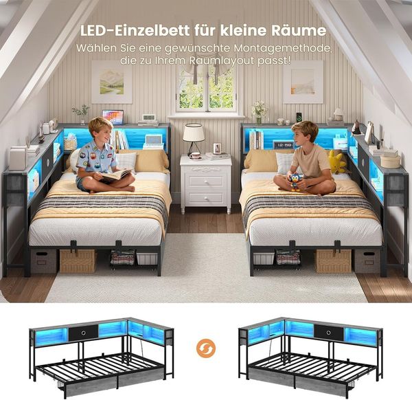 MSMASK Daybett Schlafsofa mit LED-Beleuchtung und Steckdose, Kinderbett, Jugendbett (1 tlg), Bett mit Metallrost, 90 x 200 cm Bild 4
