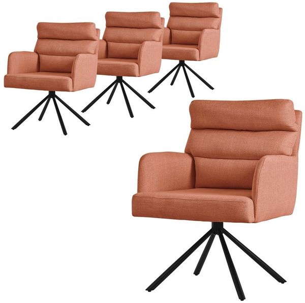 ML-DESIGN Polsterstuhl Esszimmerstühle mit Rücken- & Armlehne moderne Design Küchenstühle (4 St), Armlehnstuhl 4er Set Orange Polyester 180° Drehbar ergonomische Sessel