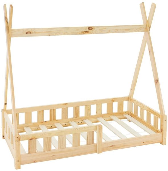 ML-DESIGN Spielbett Hausbett Tipi Zeltbett inkl. Lattenrost Bodenbett Kinder Himmelbett, Abenteuerbett mit Rausfallschutz Zelt Kinderbett Kiefer Kinderhaus