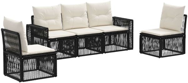 vidaXL Gartensofa-set 5 pcs Schwarz und Cremeweiß Poly-Rattan 3435079