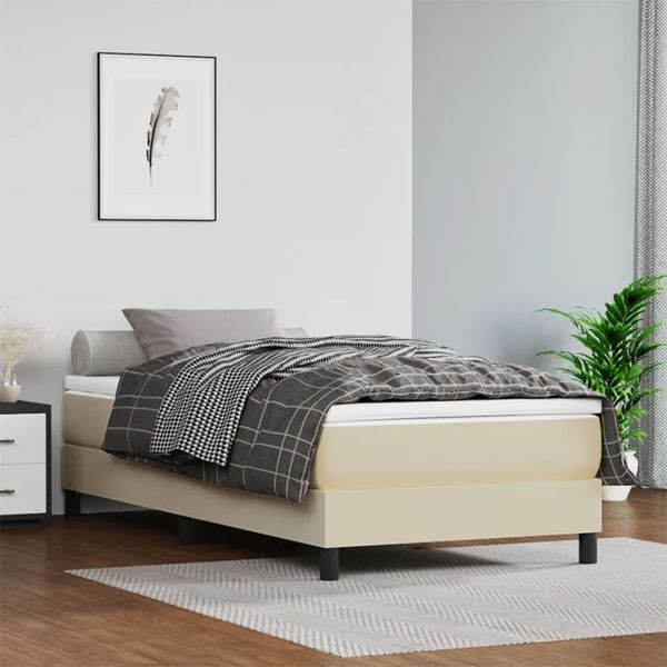 vidaXL Boxspringbett mit Matratze Creme 90x190 cm Kunstleder 3144233