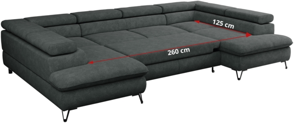 Mks Möbel 'Pedro U-Form' Ecksofa mit Schlaffunktion und verstellbaren Kopfstützen, Dunkelgrau, Stoff, mit Topper Bild 9