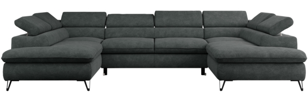 Mks Möbel 'Pedro U-Form' Ecksofa mit Schlaffunktion und verstellbaren Kopfstützen, Dunkelgrau, Stoff, mit Topper Bild 6