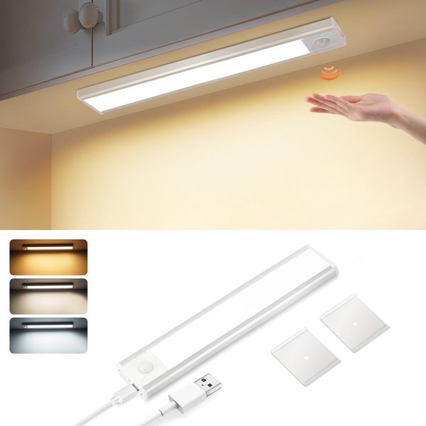 ZMH Unterbauleuchte Küche Led mit Bewegungsmelder - 20CM Schrankbeleuchtung Dimmbar 3 Farbtemperatur Silber Unterschrank Beleuchtung USB 1000mAh Aufladbar Küchenlampe für Unterschrank Regale
