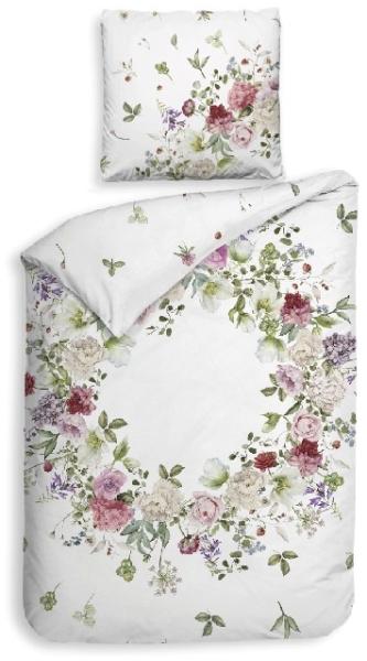 Heckett & Lane Satin Bettwäsche 155x220 Ghirlanda White Rosen Blütenkranz Romantik