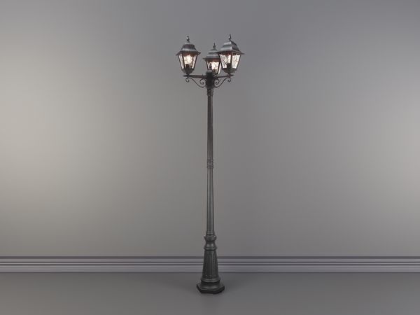 Landhausstil LED Straßenlaterne 3-flammig mit Bleiglas, Höhe 227cm