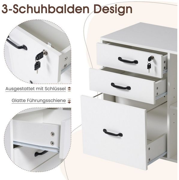 JOIVI Aktenschrank Aktenschrank mit Räder (mit 3 Schubladen und 2 offenen Ablagen, 2-tlg Mobiler Druckertisch für A4, Legal, Letter) ideal für Büro, Arbeitzimmer, Wohnzimmer, Weiß