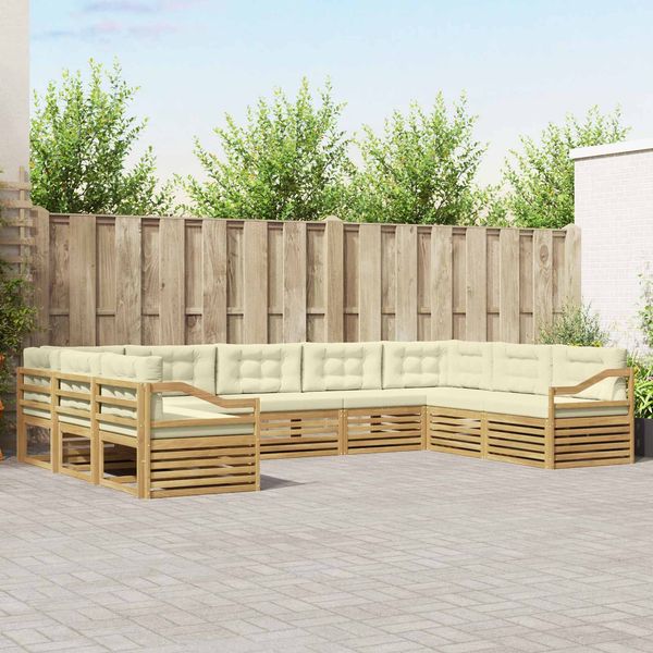 vidaXL Outdoor-Sofagarnitur 9 pcs Weiß und Creme 404 x 245,5 x 73 cm 3391170