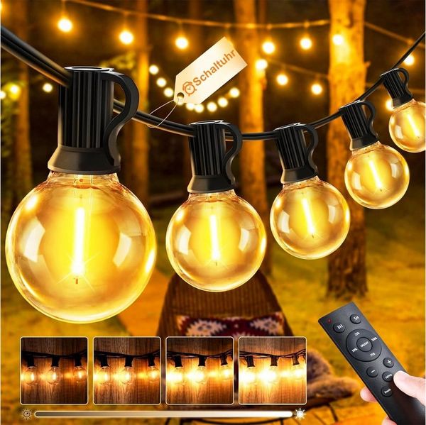 Athlix Lichterkette Outdoor Lichterkette LED Strom Außen Wetterfest G40 Glühbirne Garten, mit Fernbedienung, Robust & wetterfest, Dimmbares Licht