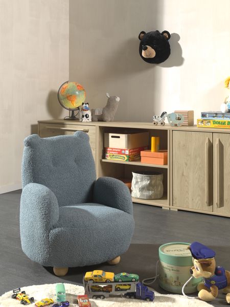 Kindersessel Bärchen Optik, Bezug Bouclè Blau