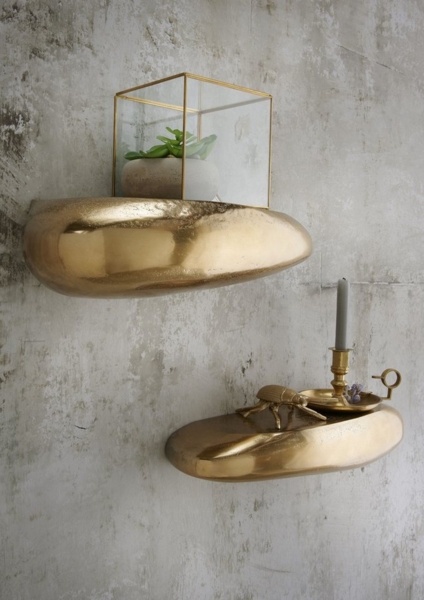 Wandregal 43x19cm "Stone" Alu bronzegold