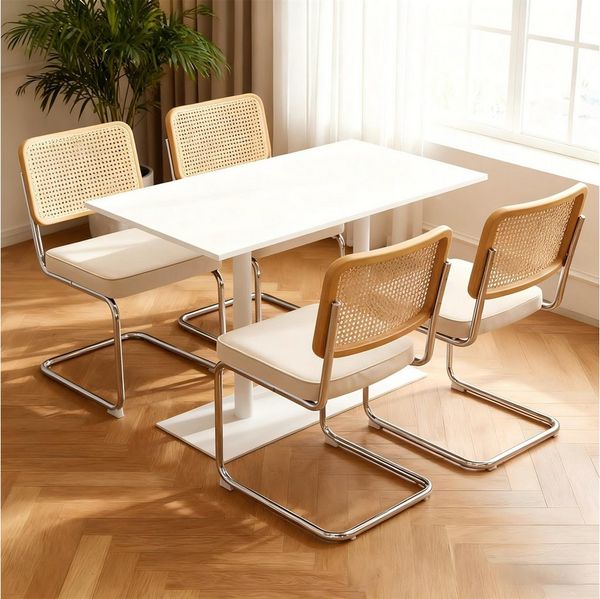 Luckice Esszimmer-Set Esszimmerstühle, 4er-Set, Samt-Rattan-Akzentstühle mit Chrombeinen, (moderne Breuer-Design-Stühle der Jahrhundertmitte, gepolsterte Stühle für Esszimmer, Wohnzimmer), Nur 4 Stühle, kein Tisch.