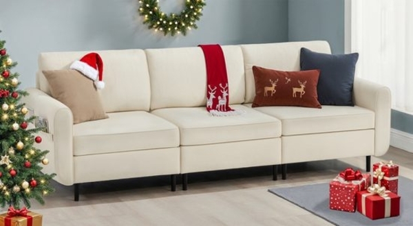 VASAGLE Modulares Sofa mit Armlehnen, Stoff cremeweiß, 79 x 237 x 85,6 cm