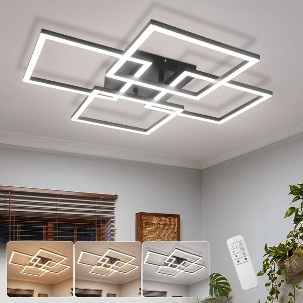 ZMH LED Deckenleuchte Modern Eckig Design LED Deckenlampe Dimmbar mit FernbedienungMemory, LED fest integriert, Warmweiß-Neutralweiß-Kaltweiß, Stufenloses Dimmbar