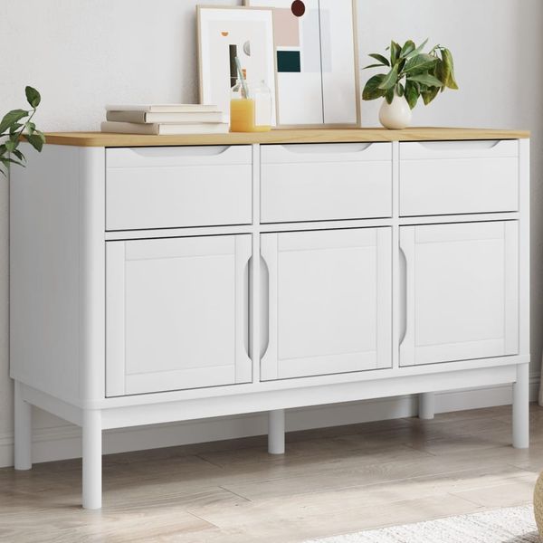 vidaXL Sideboard FLORO Weiß 114x43x74 cm Massivholz Kiefer 374024