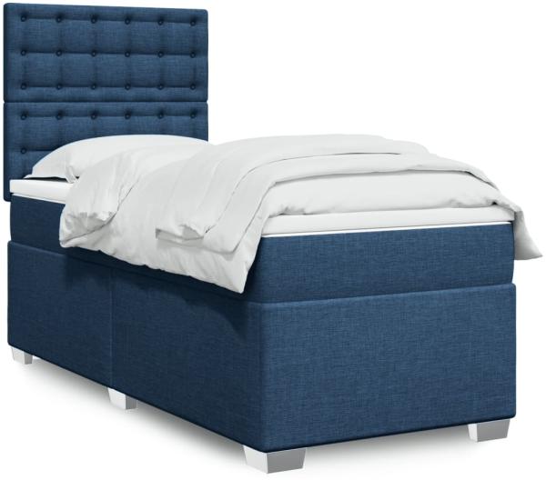 vidaXL Boxspringbett mit Matratze Blau 90x200 cm Stoff 3292691