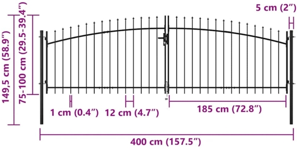 vidaXL Doppelflügel-Gartentor mit Speerspitzen 400x150 cm 144360 Bild 5