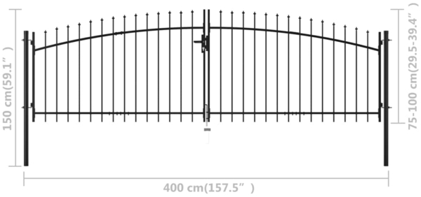 vidaXL Doppelflügel-Gartentor mit Speerspitzen 400x150 cm 144360 Bild 4