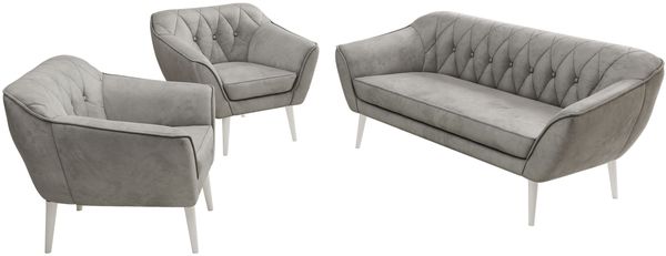 Wohnzimmerset PIRS 1-1-3, Skandinavisches 3-Sitzer Sofa mit Sesseln, Sofa mit Wellenfederung, weiße Füße, Skandinavisches Möbelset - Hellgrau Velvet Bild 8