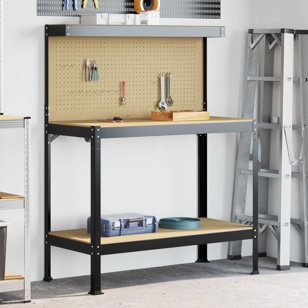 vidaXL Werkbank Schwarz 114 x 54 x 145 cm Sperrholz und Metall 42020127