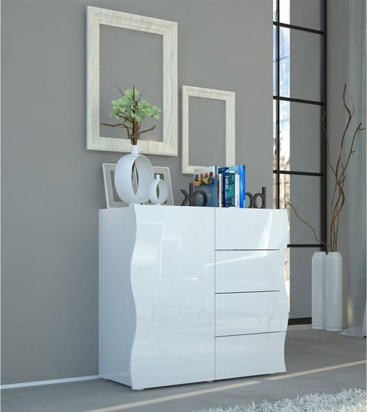 Highboard >Onda< in Weiß/Hochglanz - 90x81.2x40cm (BxHxT)