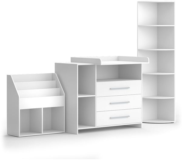 Kinderzimmer-Set Oskar Weiß 3 Teile, mit Wickelkommode, Spielzeugregal und Bücherregal Vicco