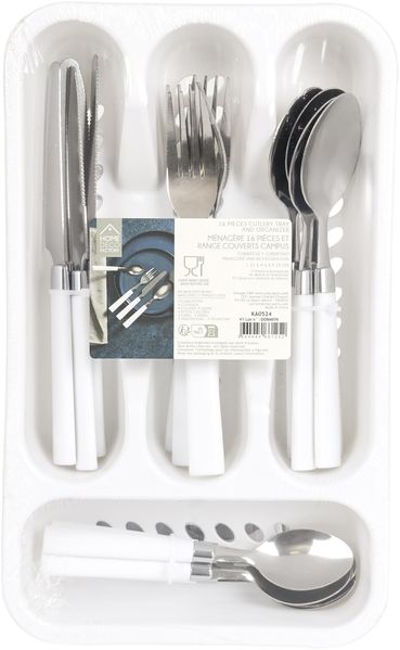 HOME DECO FACTORY, KA0524, 16-piece stainless steel cutlery set, modern and elegant design, easy to maintain, ideal for all occasions - White, Size: Standard