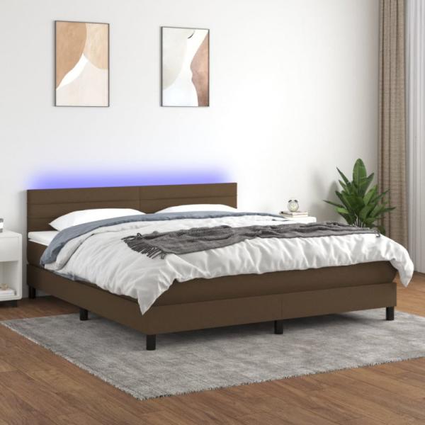 vidaXL Boxspringbett mit Matratze & LED Dunkelbraun 180x200 cm Stoff 3133256