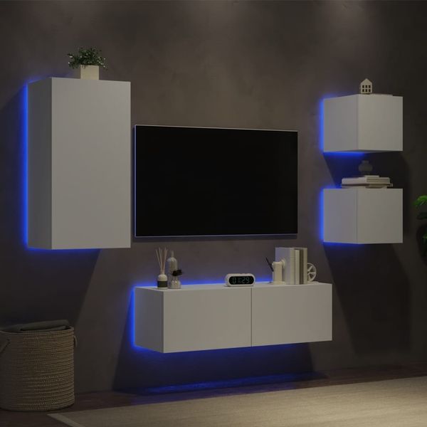 vidaXL 4-tlg. TV-Wohnwand mit LED-Leuchten Weiß 3216881