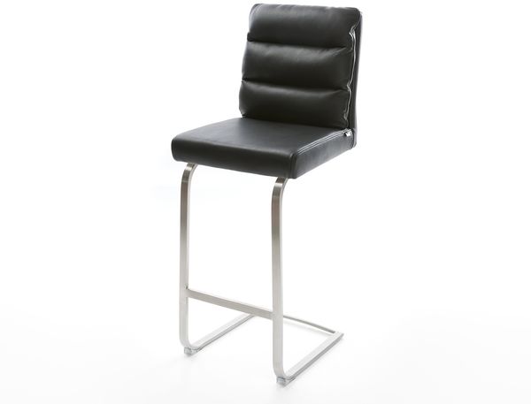 Barstuhl Pela-Flex Echt-Leder Schwarz Freischwinger flach Edelstahl