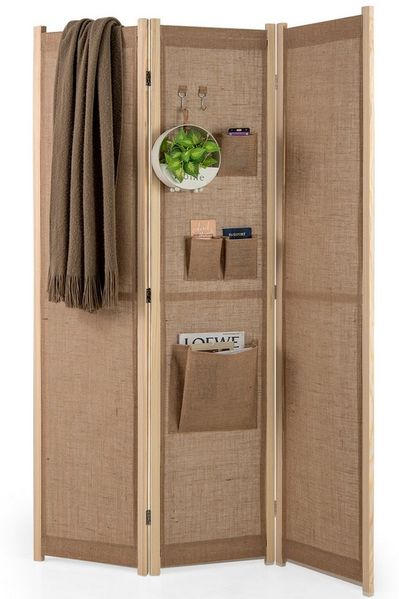 COSTWAY Paravent, 170x121cm, 3tlg. Raumteiler mit Haken, klappbar