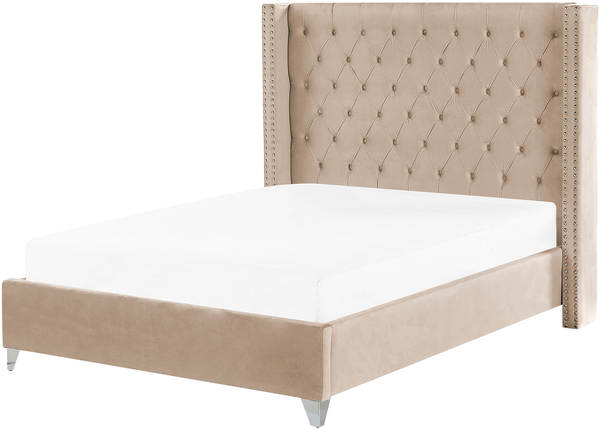 Bett mit Lattenrost LUBBON 140 x 200 cm Samtstoff Beige