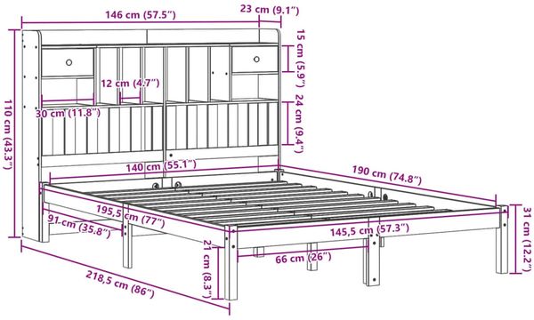 vidaXL Massivholzbett mit Regal ohne Matratze Weiß 140x190 cm Kiefer 3321619 Bild 11