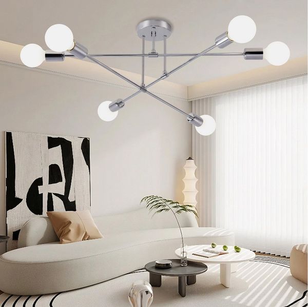 POPOLIC Kronleuchter Sputnik Deckenleuchte,6 Flammig Vintage Deckenlampe,Metall E27-Fassung, ohne Leuchtmittel, Halbbündige Deckenbeleuchtung für Esszimmer Schlafzimmer Wohnzimmer