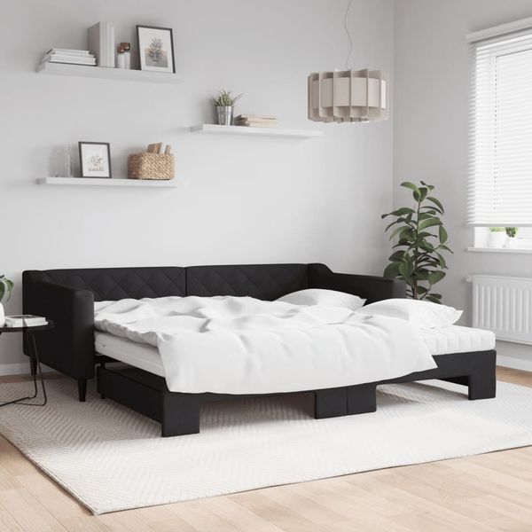 vidaXL Tagesbett Ausziehbar mit Matratzen Schwarz 100x200 cm Stoff 3197451