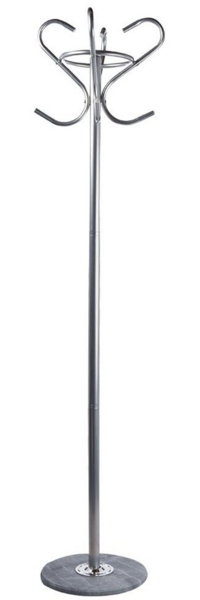 Kleiderständer, Metall, silber, Marmorfuß, 4 Haken, H 186 cm