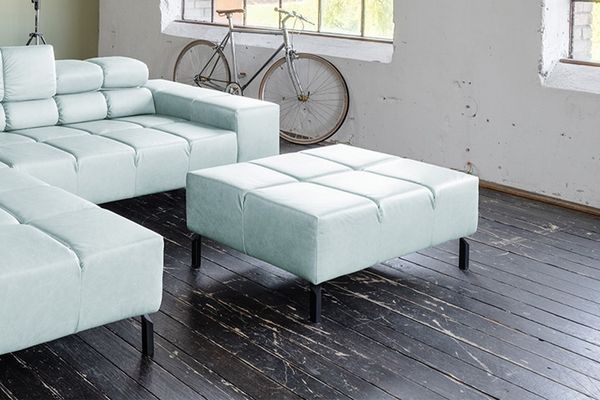 KAWOLA Polsterhocker NELSON Hockerbank Leder hellblau 43 x 71 x 107 cm