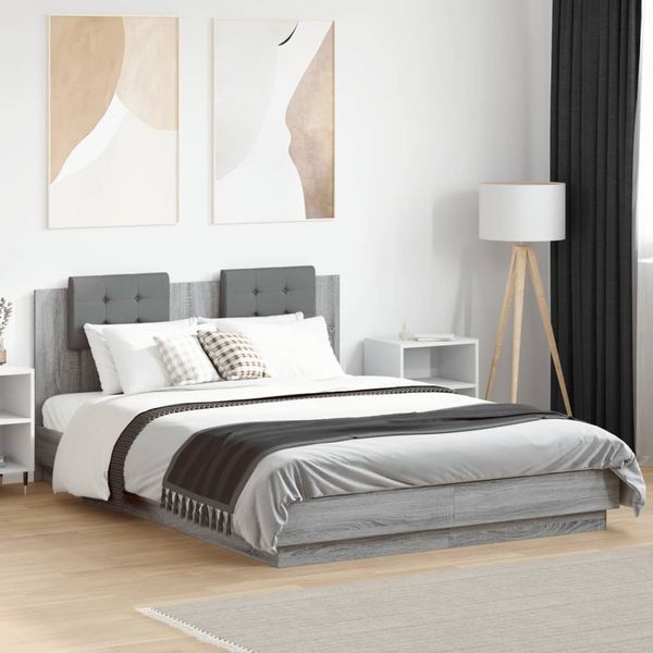 vidaXL Bettgestell mit Kopfteil Grau Sonoma 120x200 cm Holzwerkstoff 3209931