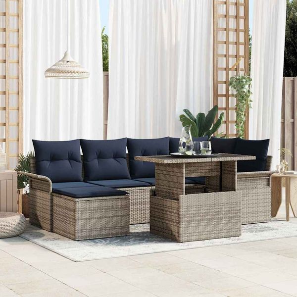vidaXL Gartensofa-set mit Kissen 7 pcs Grau Poly-Rattan 3348321