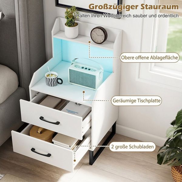 COSTWAY Nachttisch (1-St), Beistelltisch mit LED & Ladestation, Nachtschrank